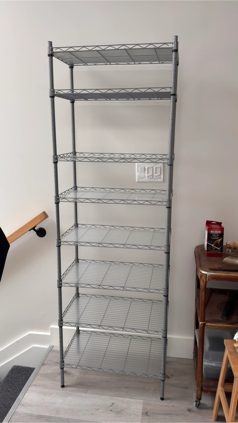 Grey Wire Shelving Unit with Clear Liners