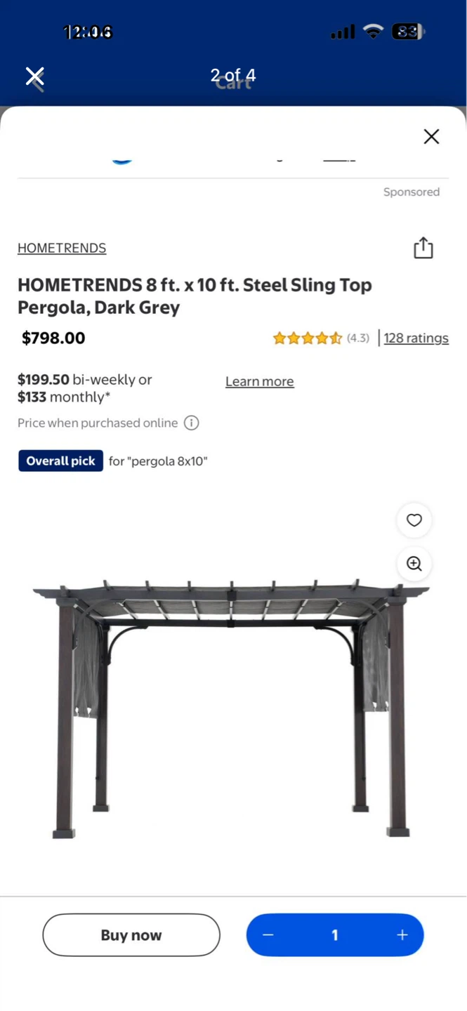 HOMETRENDS 8 ft. x 10 ft. Steel Sling Top Pergola, Dark Grey