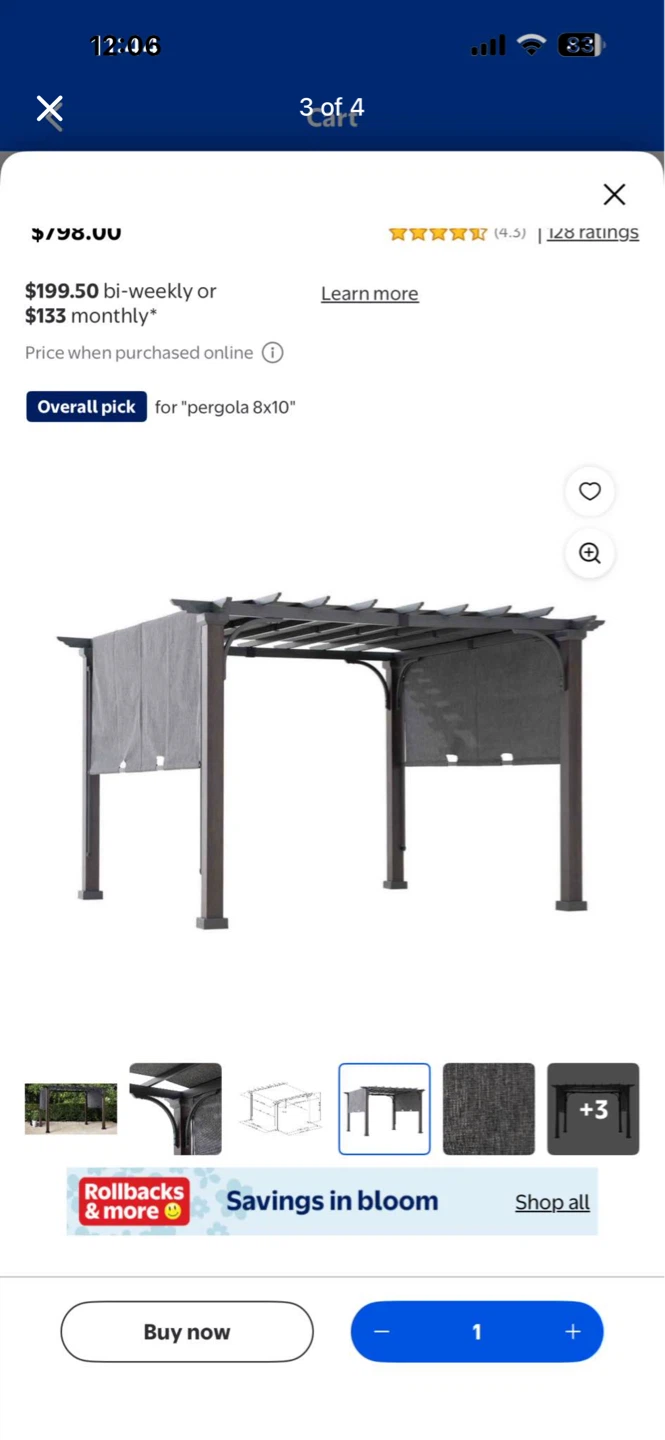 HOMETRENDS 8 ft. x 10 ft. Steel Sling Top Pergola, Dark Grey - photo 3