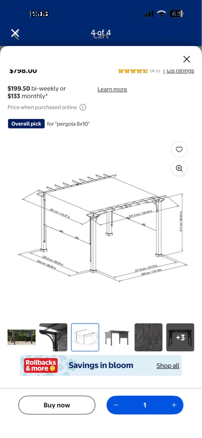 HOMETRENDS 8 ft. x 10 ft. Steel Sling Top Pergola, Dark Grey - photo 4