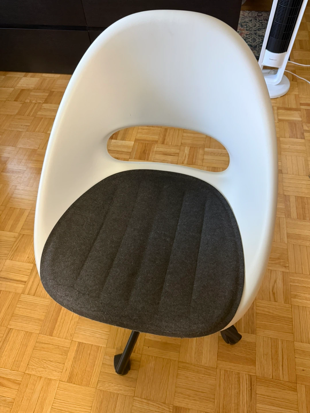 Ikea White office chair with dark grey cushion pad