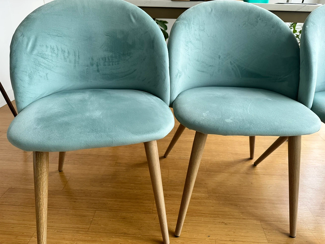 Set of 4 Modern Teal Upholstered Wooden Dining Chairs