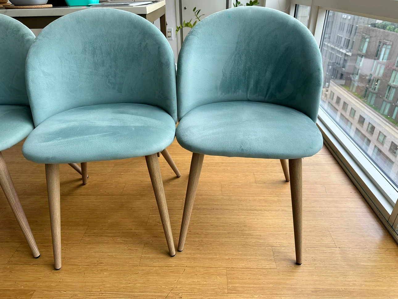 Set of 4 Modern Teal Upholstered Wooden Dining Chairs - photo 2