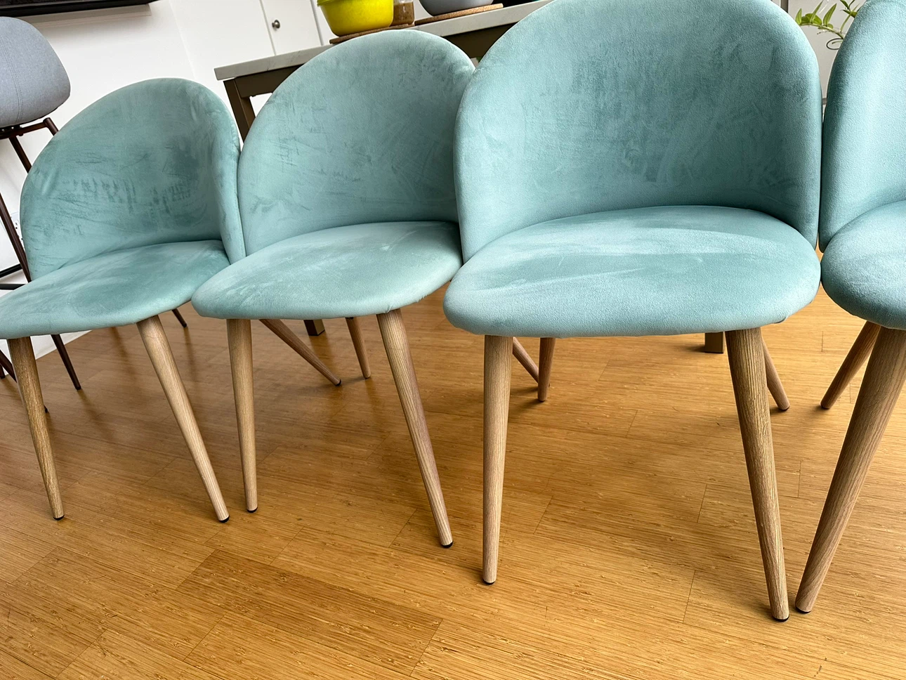Set of 4 Modern Teal Upholstered Wooden Dining Chairs - photo 4
