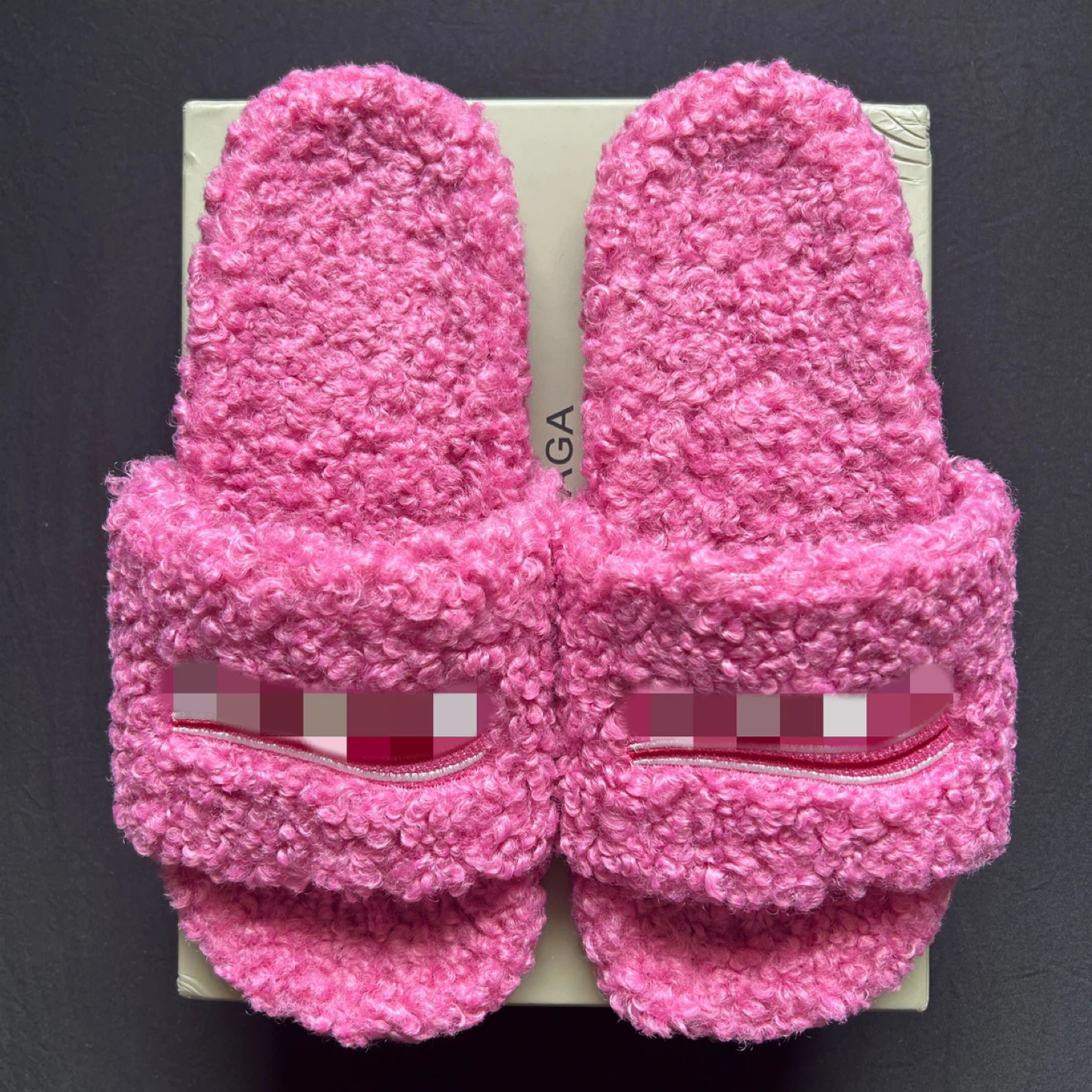 Pink Designer Style Furry Slides (Size 10 / 44)