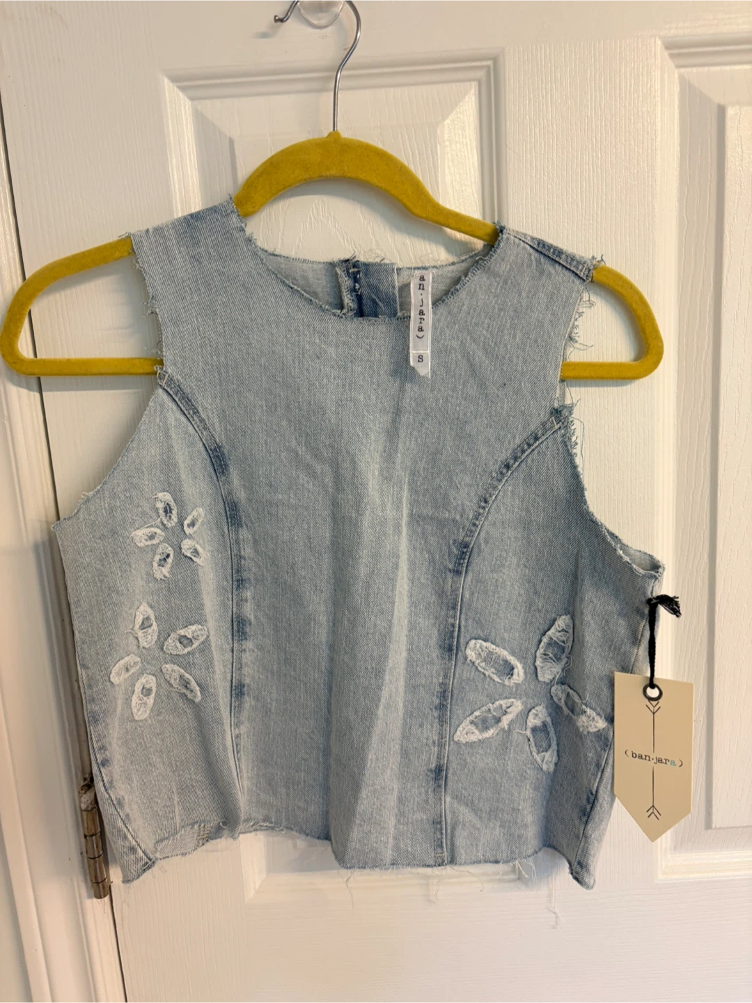 Banjara Denim Crop Top with Floral Embroidery