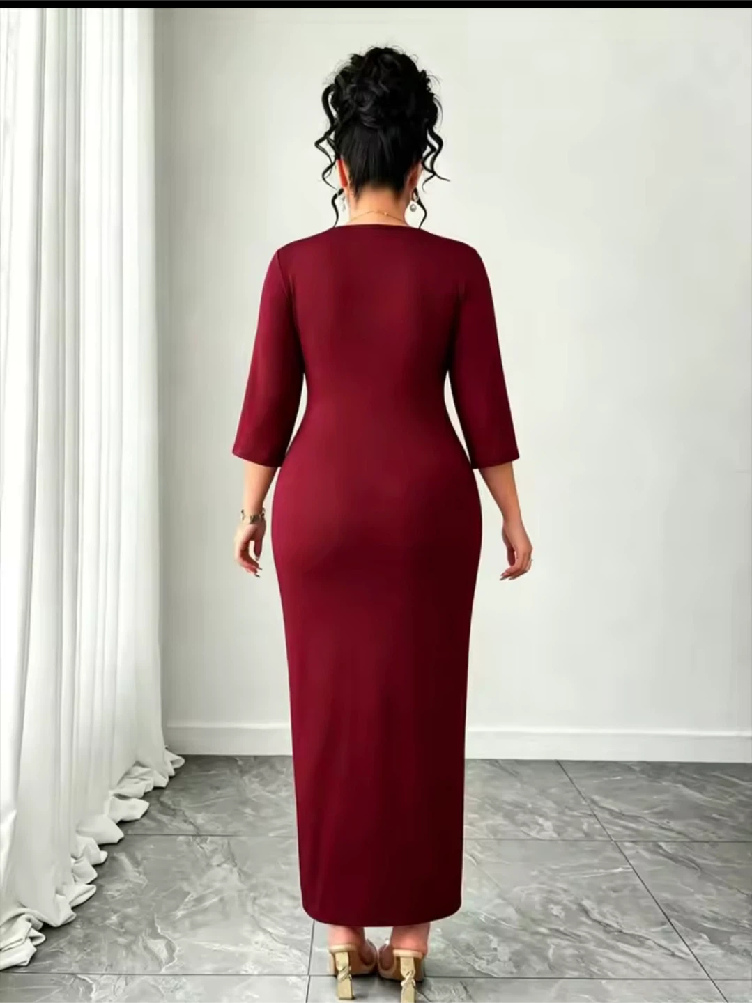 Maroon Embroidered V-Neck Maxi Dress - photo 2