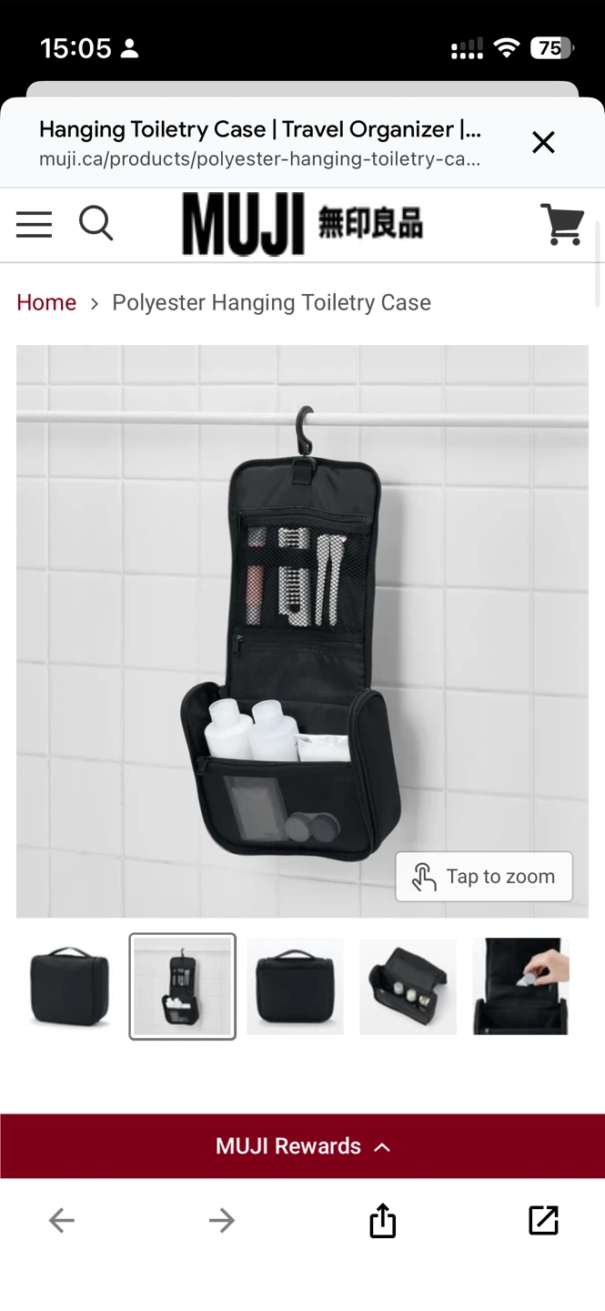 Brand New MUJI Hanging Toiletry Case (Black) – Unopened! ✈️🧳 - photo 3