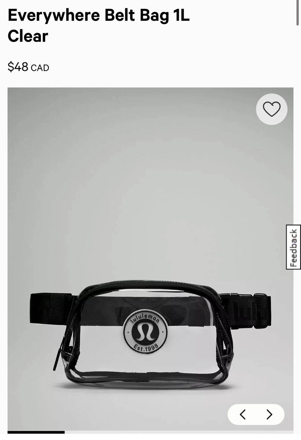 Brand New Lululemon Everywhere Belt Bag 1L Clear