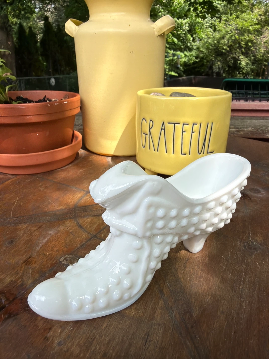 Vintage Fenton White Hobnail Glass Slipper