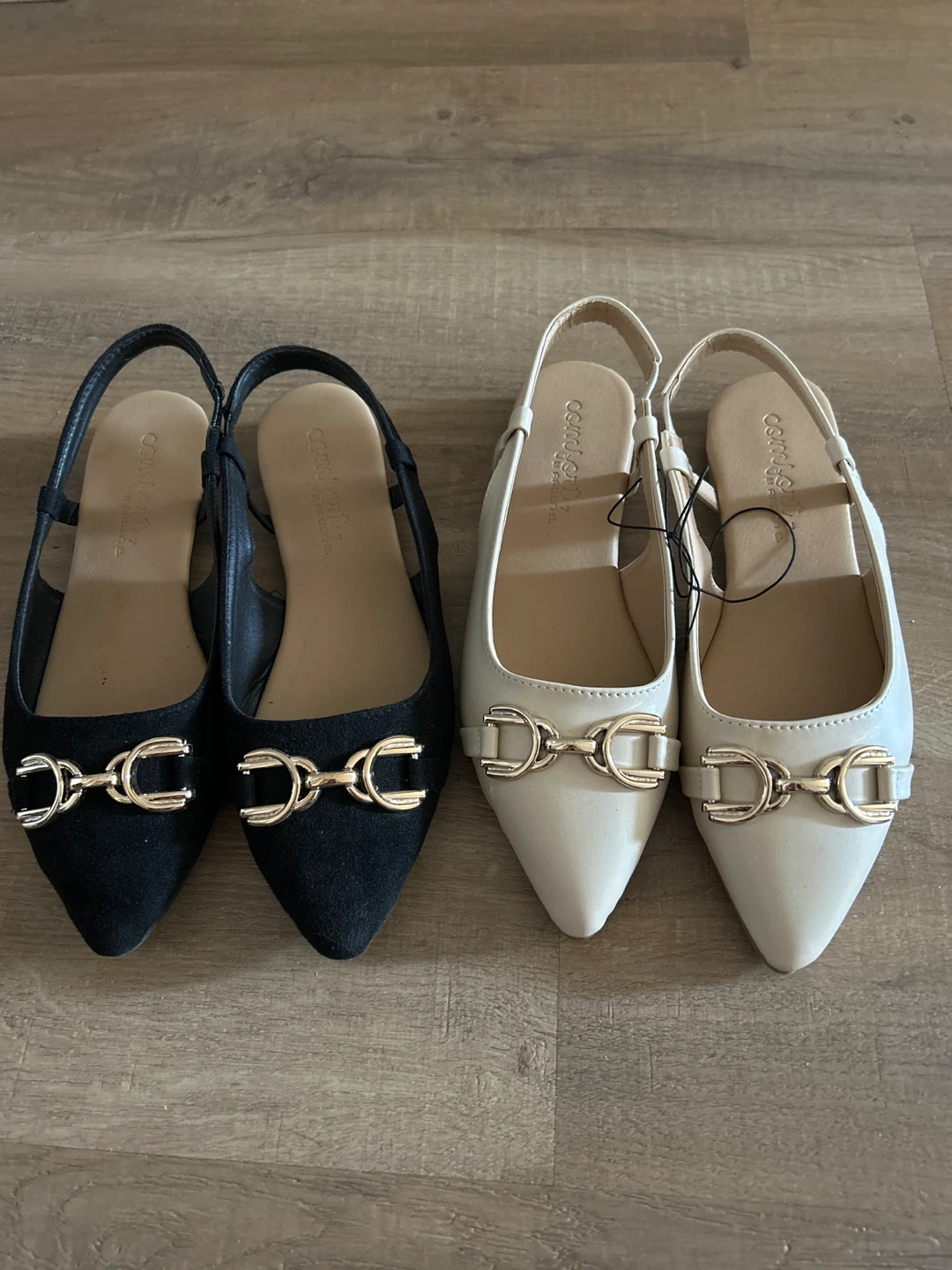 ComfortStride Slingback Flats - Black and Cream