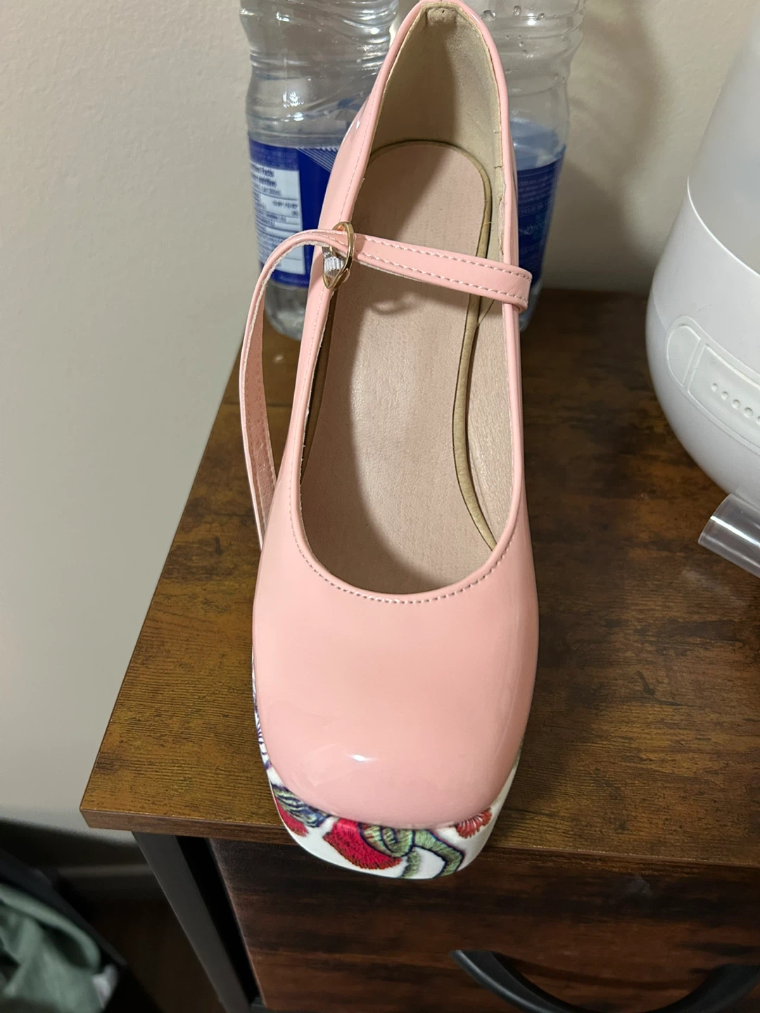 Pink Mary Jane Heels with Floral Embroidery - photo 3
