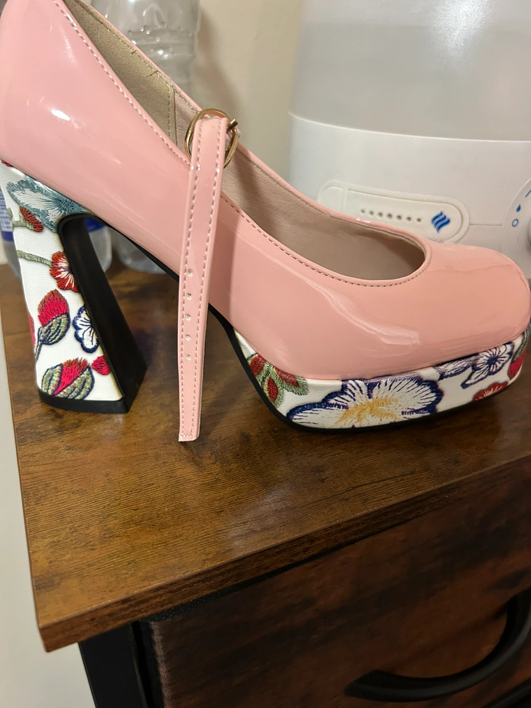 Pink Mary Jane Heels with Floral Embroidery - photo 4