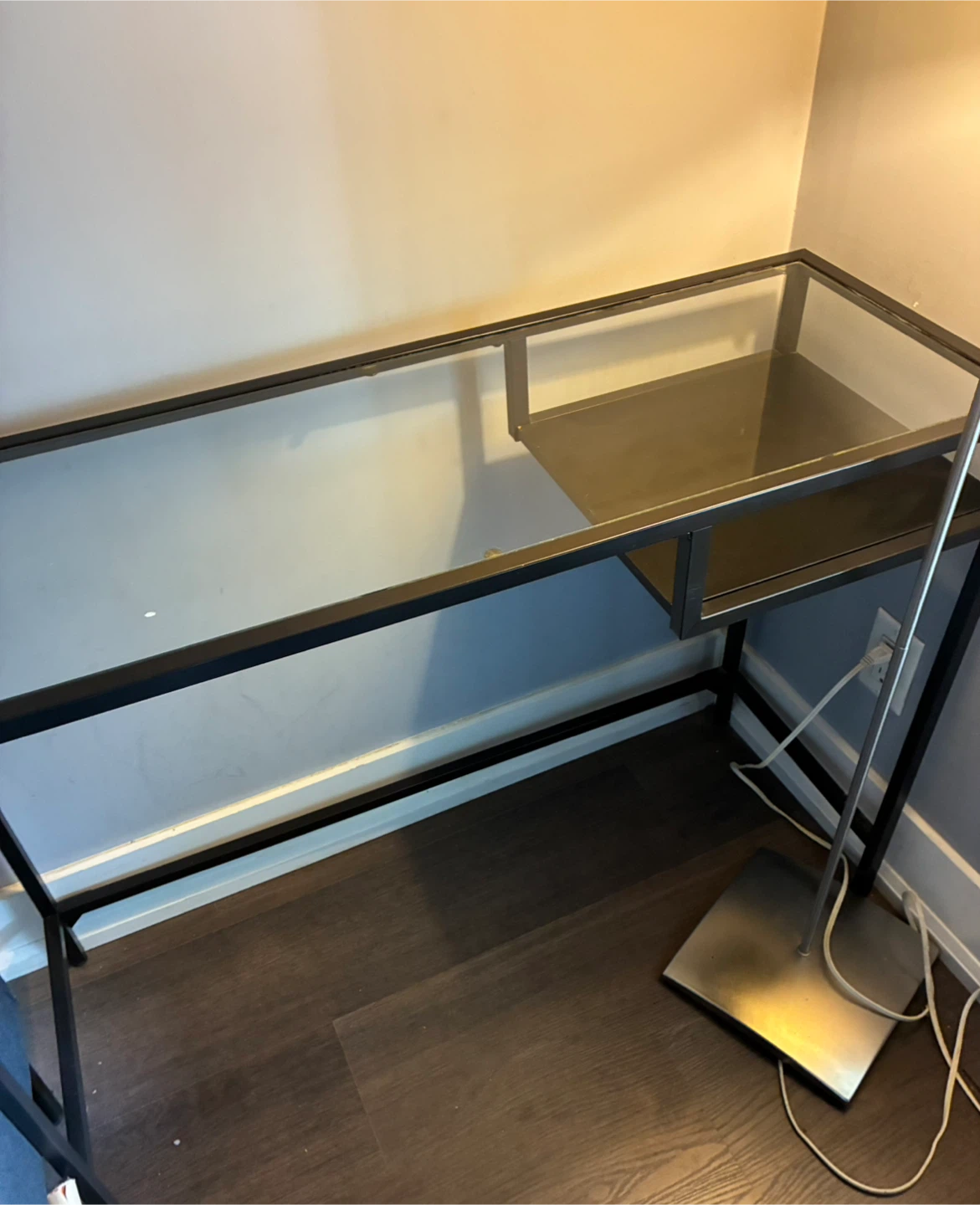 Glass top metal frame desk