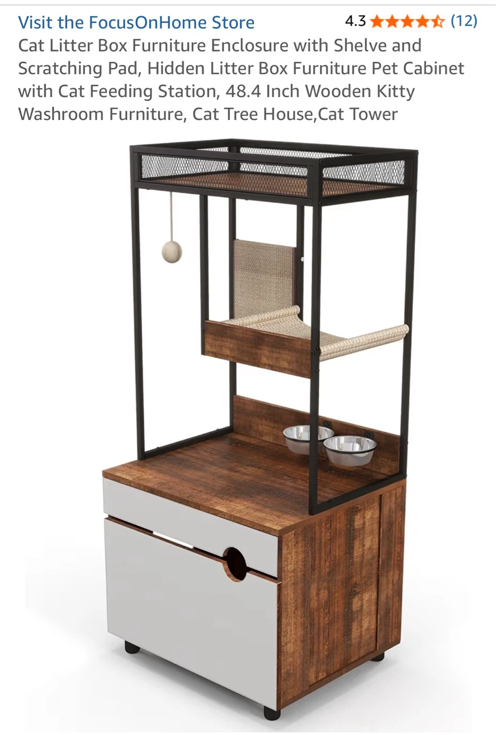 Cat Litter Box Furniture Enclosure / Feeding Station