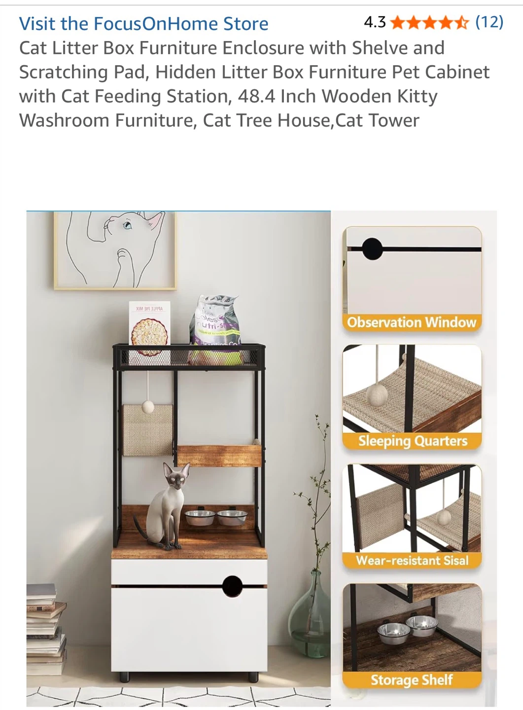 Cat Litter Box Furniture Enclosure / Feeding Station - photo 3