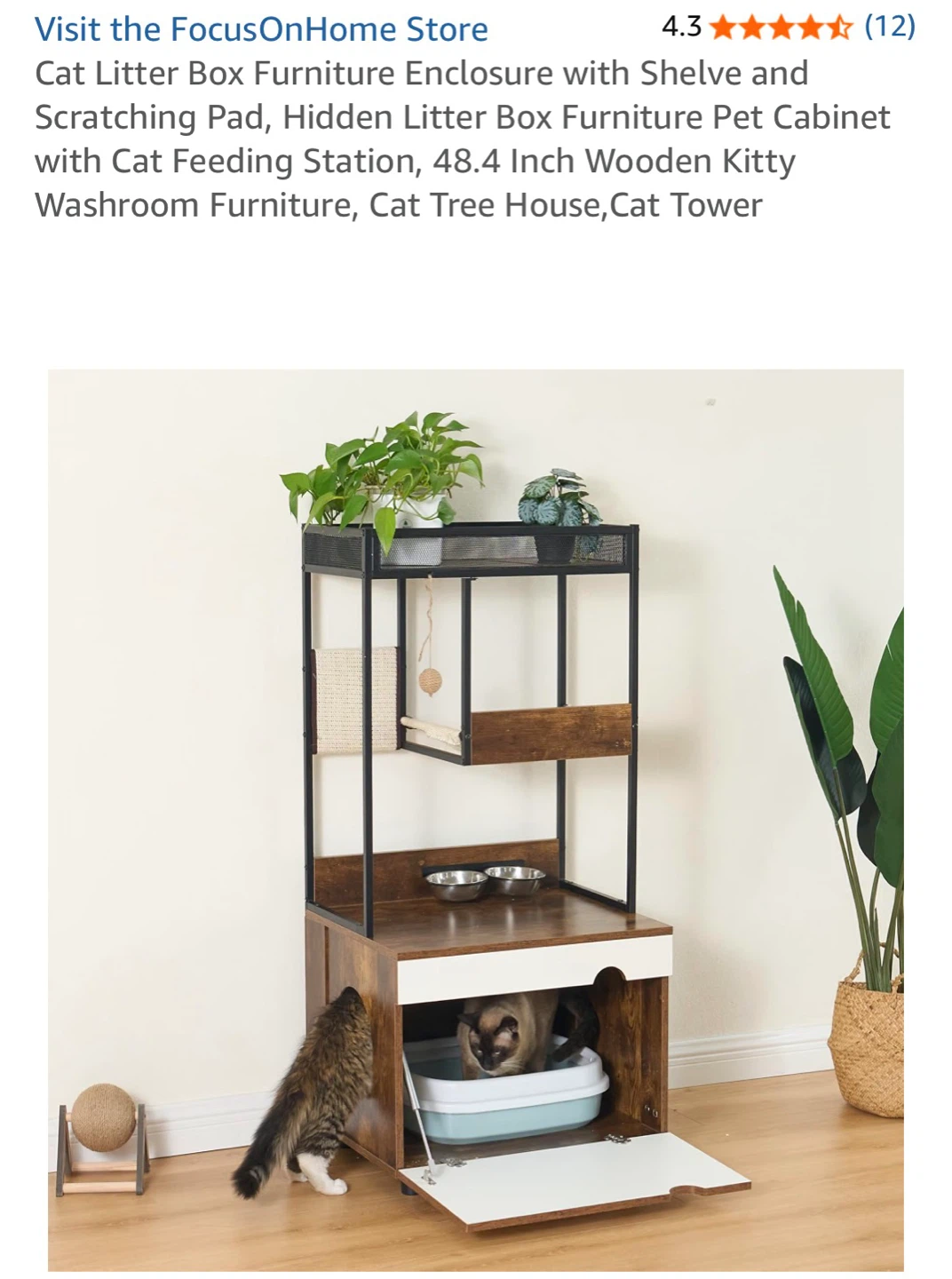 Cat Litter Box Furniture Enclosure / Feeding Station - photo 4