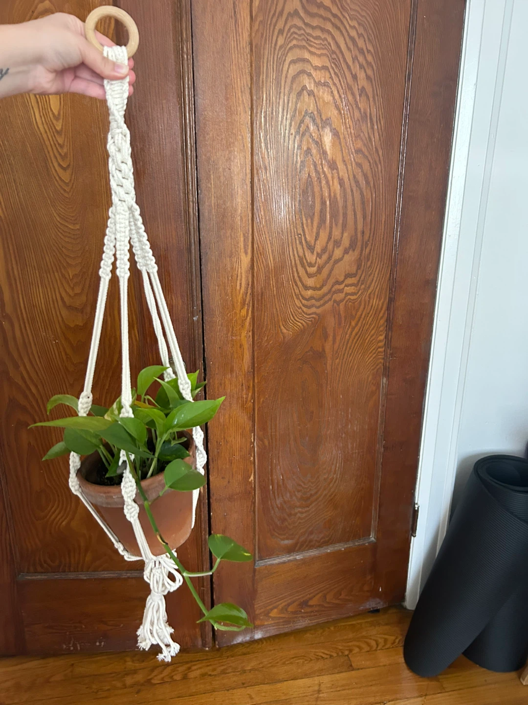 Macrame Plant Hanger with Wooden Ring