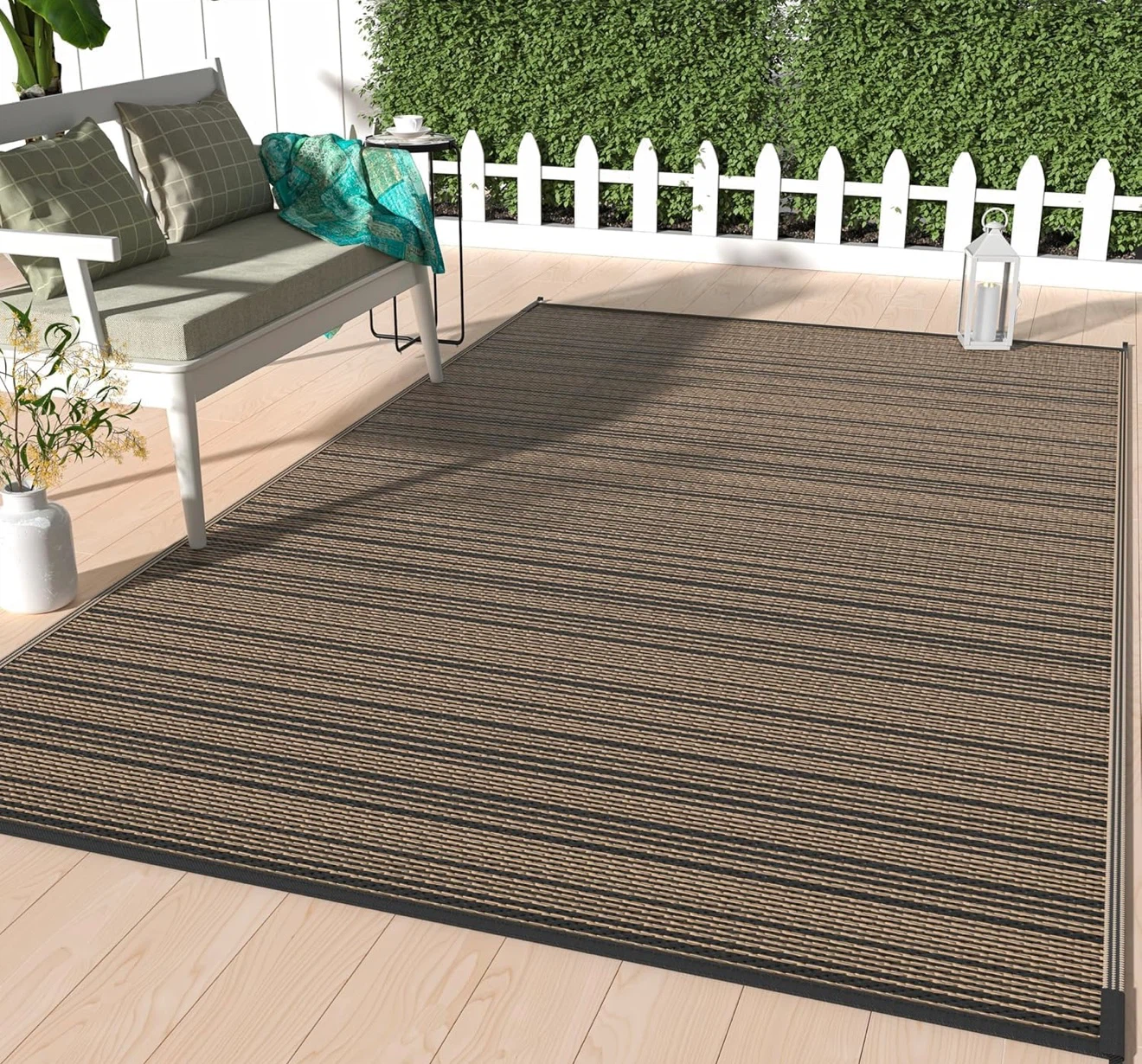 New in Box Reversible Black Brown Outdoor Rug,10Ftx14Ft