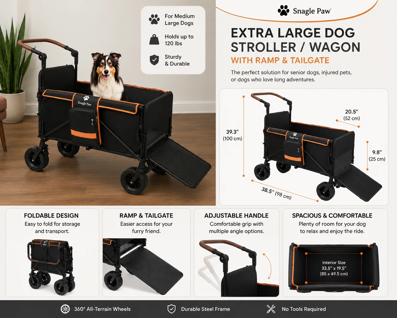 Snagle Paw Extra Large Dog Stroller / Wagon with Ramp