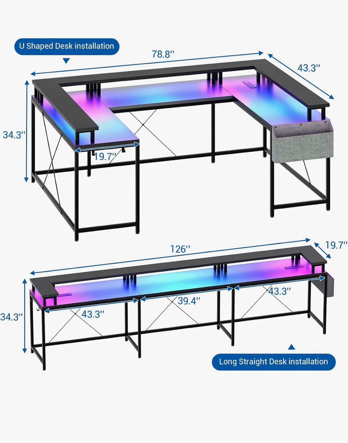 Gaming Desk with LED Lights - photo 2