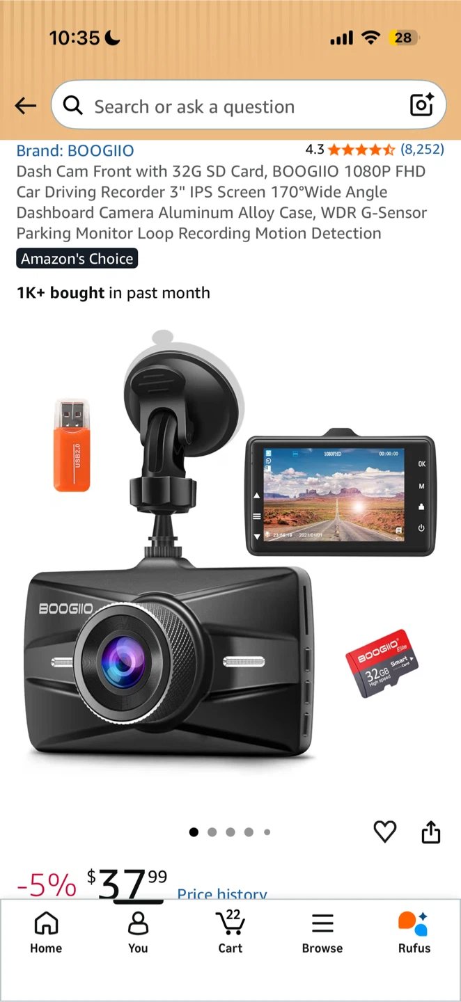BOOGIIO Dash Cam Front with 32GB SD Card