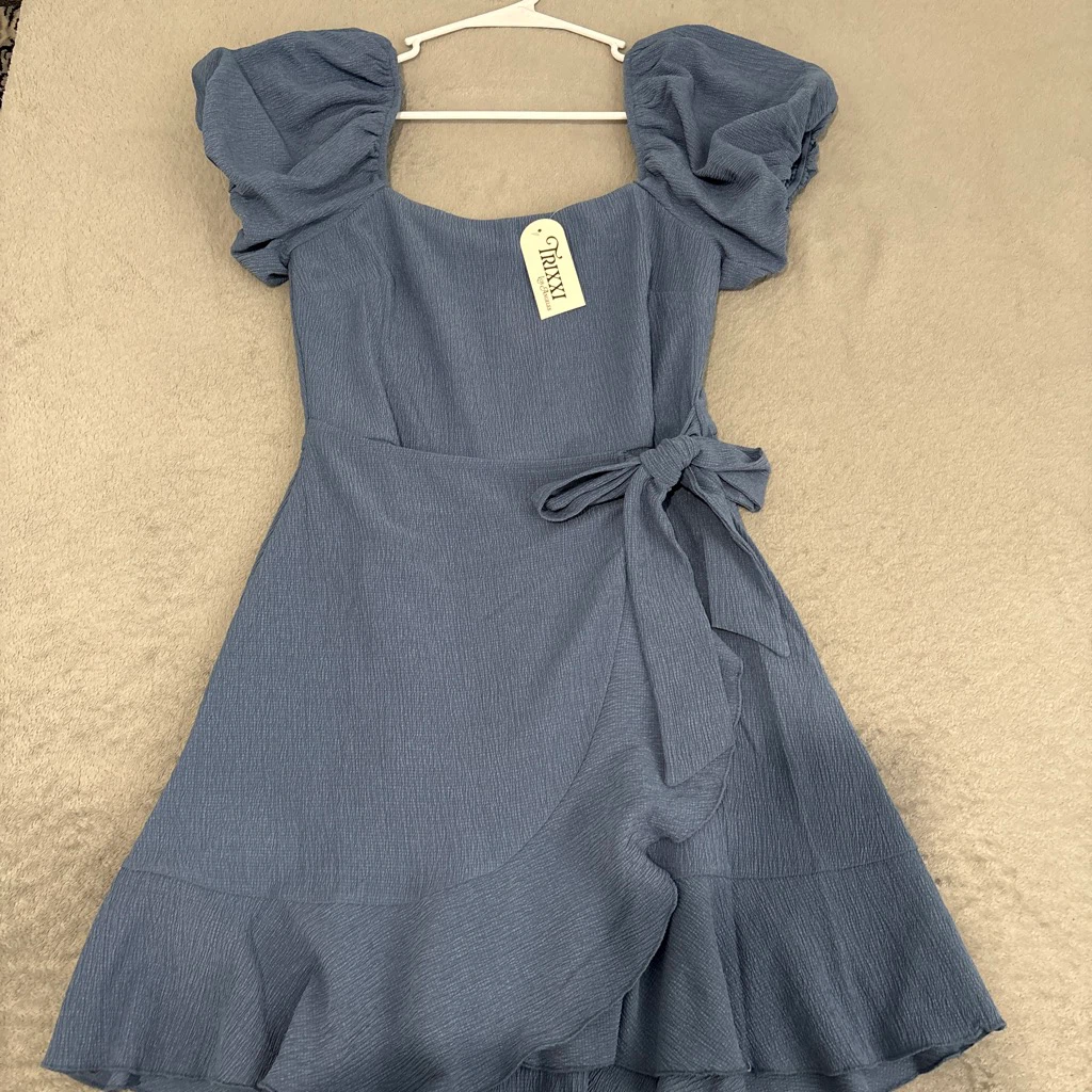 TRXXI Blue Puff Sleeve Wrap Dress