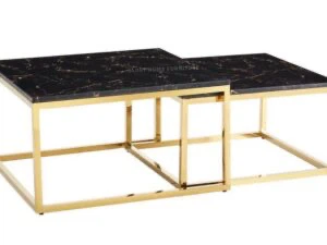 Set of 2 Black Marble Nesting Coffee Tables with Gold Frame