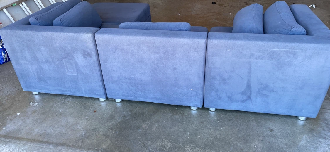 L shape Blue sectional sofa with ottoman - photo 4