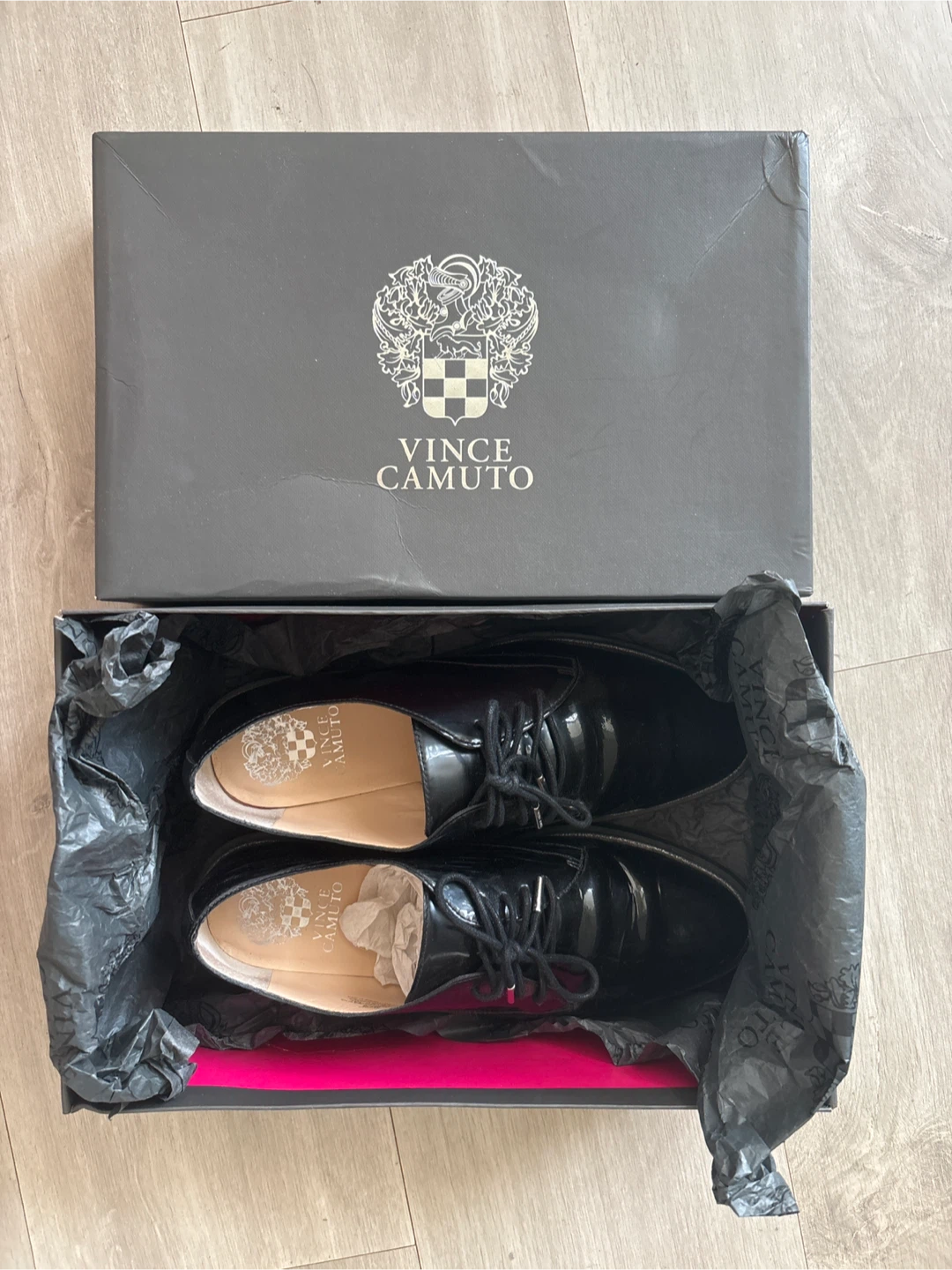 Vince Camuto Black Patent Leather Lace-Up Shoes