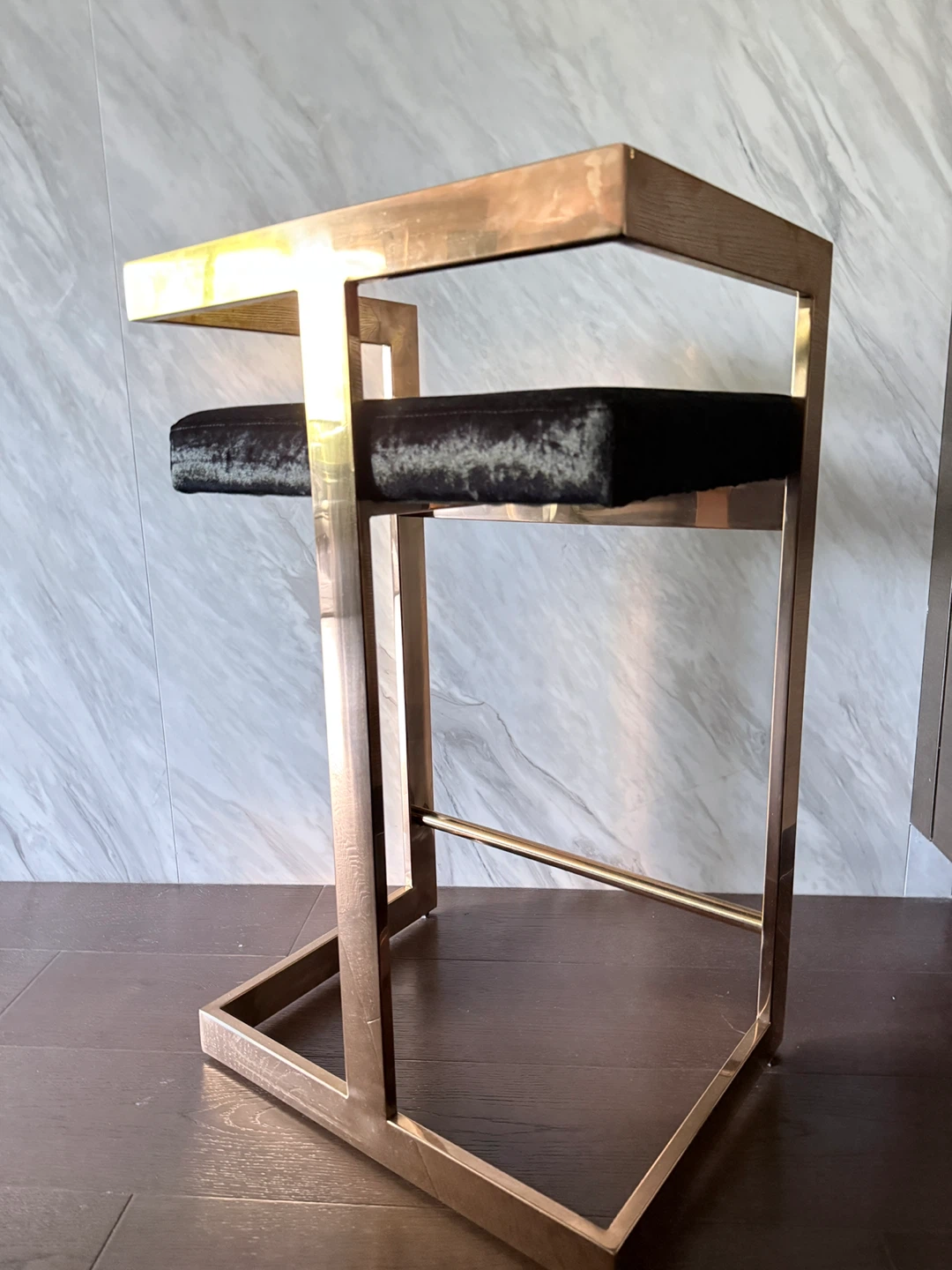 Brass rose gold Bar Stool with Black Seat - photo 2