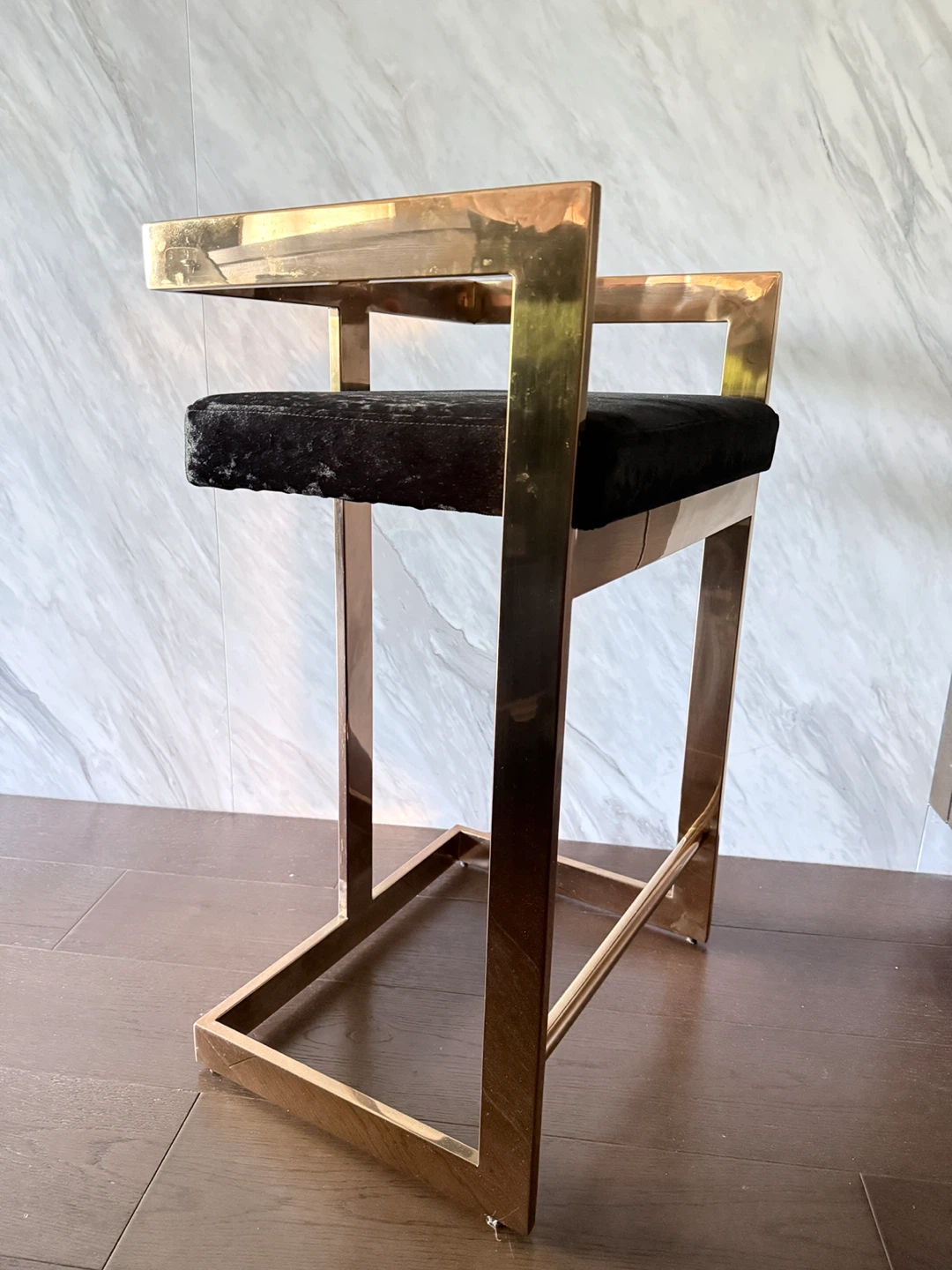 Brass rose gold Bar Stool with Black Seat - photo 3