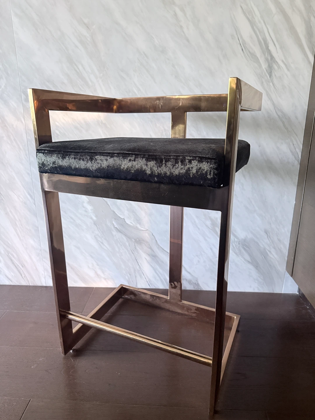 Brass rose gold Bar Stool with Black Seat