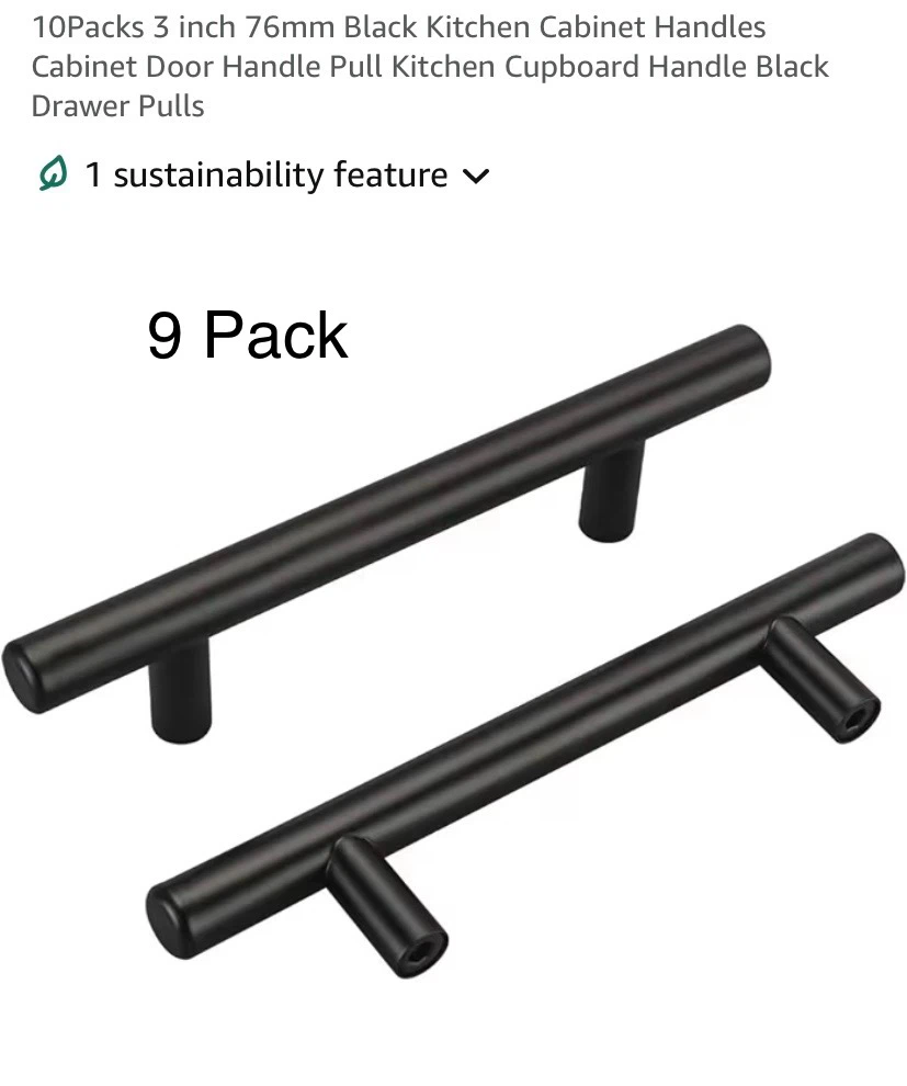 New 3in Flat Black Cabinet Hardware 9 Pack Stainless Steel