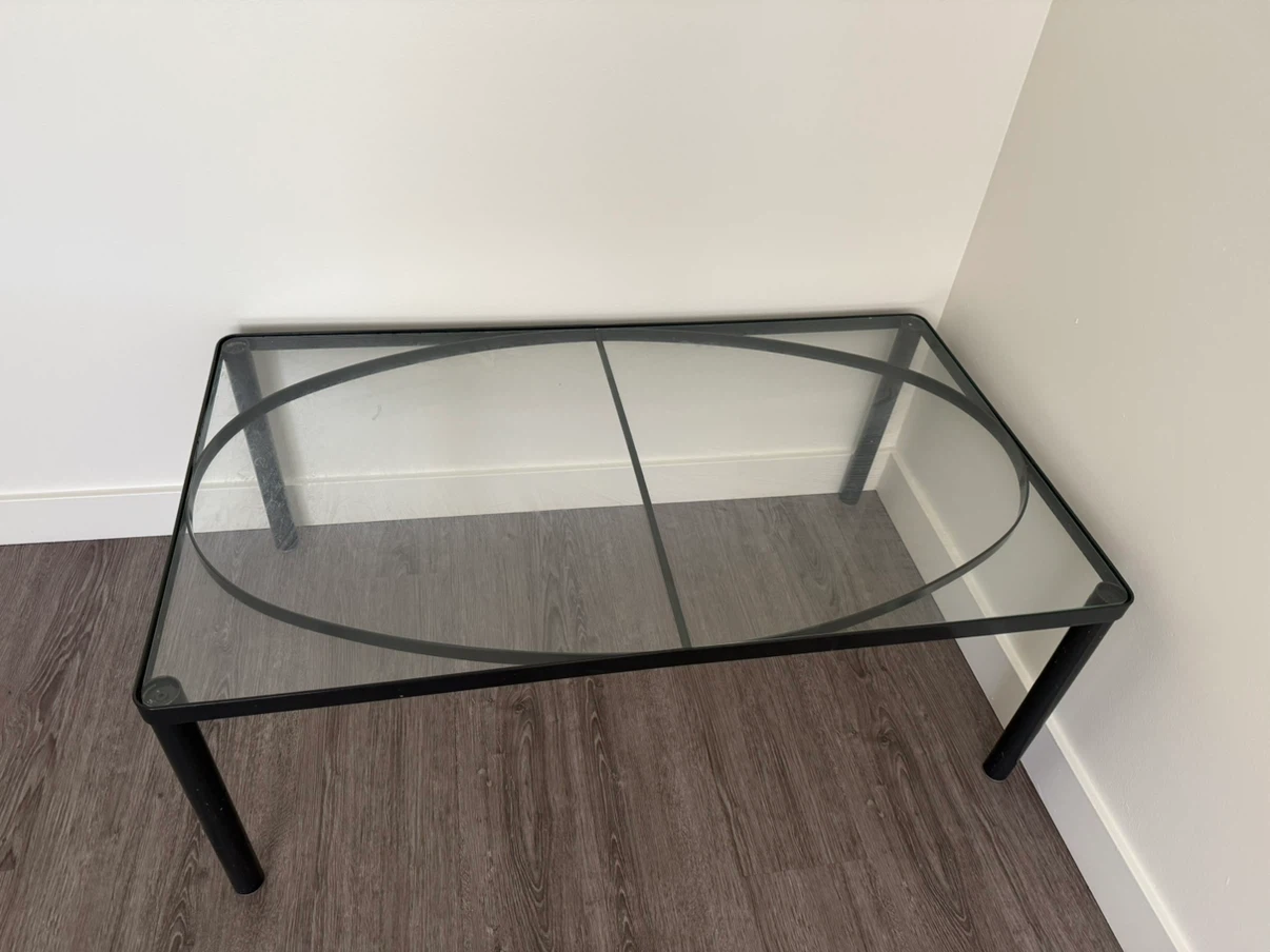 Glass Coffee Table with Black Metal Frame