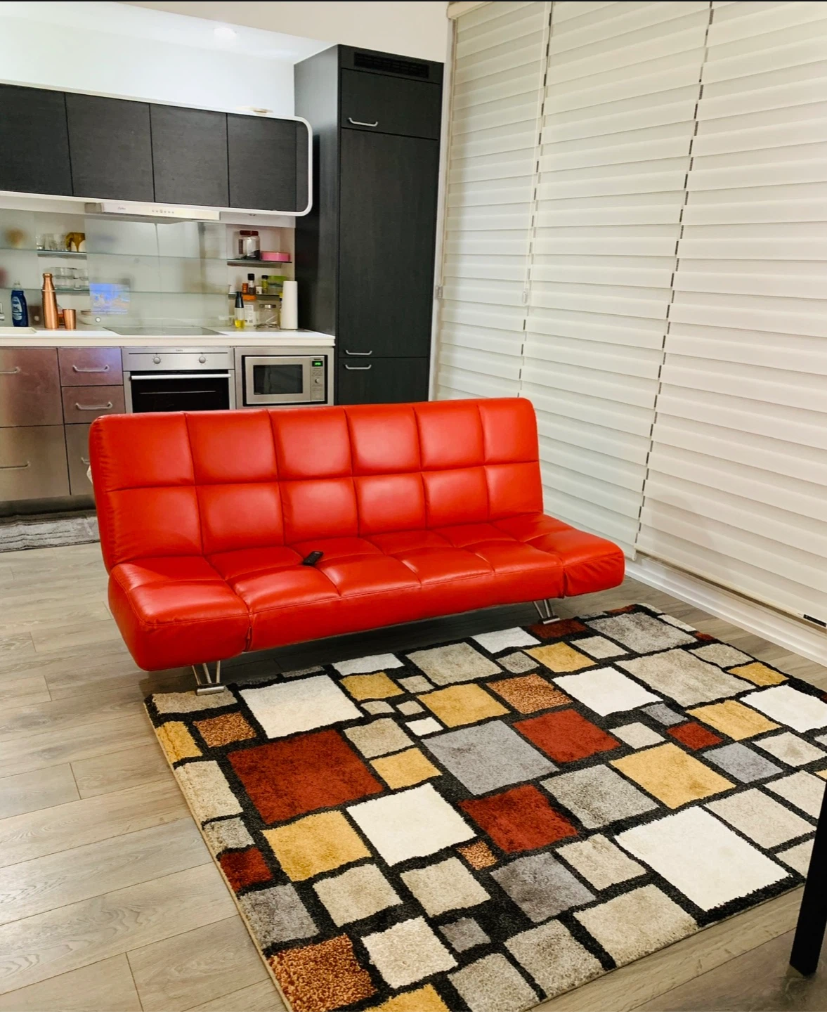 Red Leather Sofa Bed / Futon — For Sale