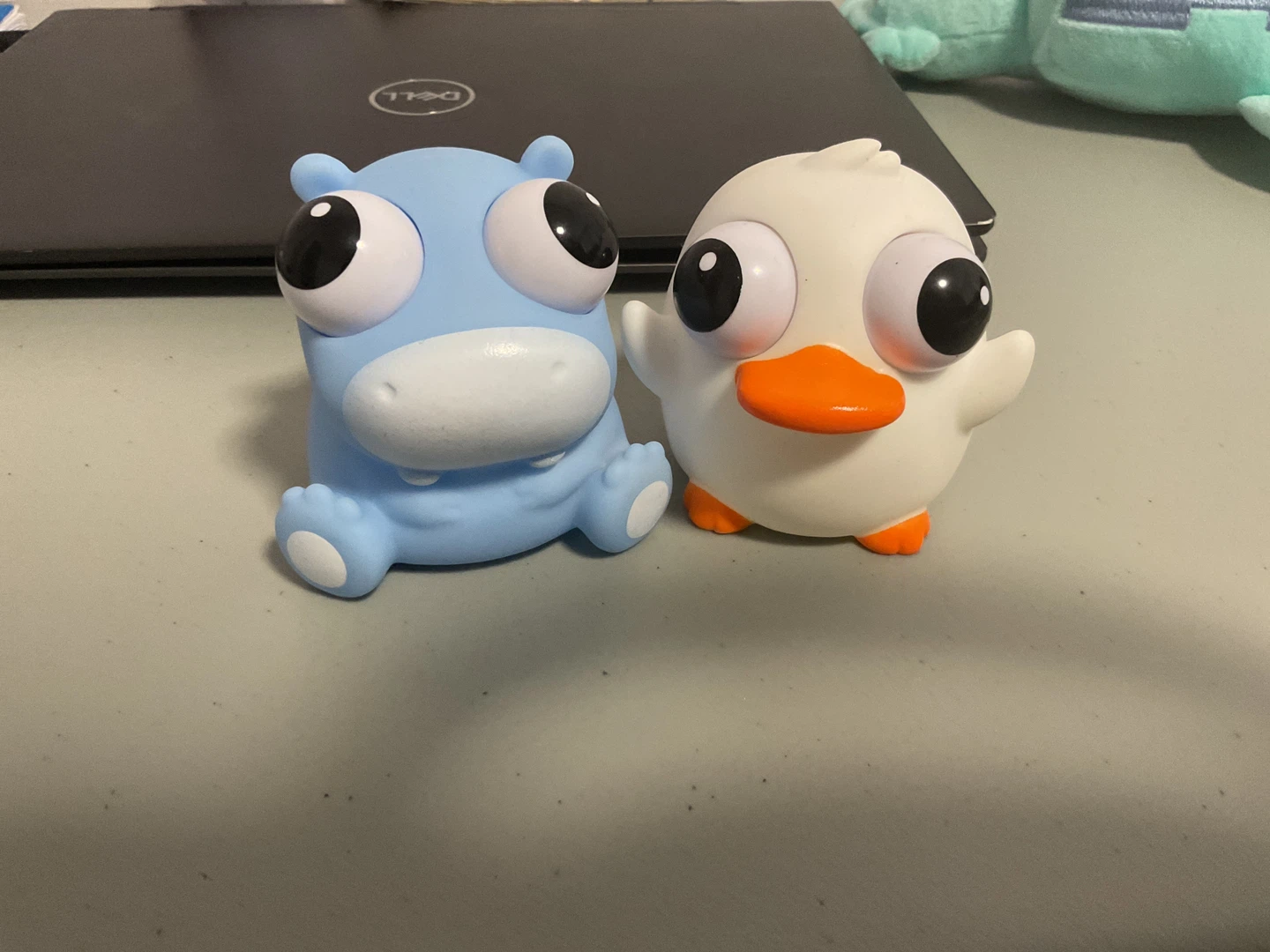 Cute Blue Hippo and White Duck Figurines