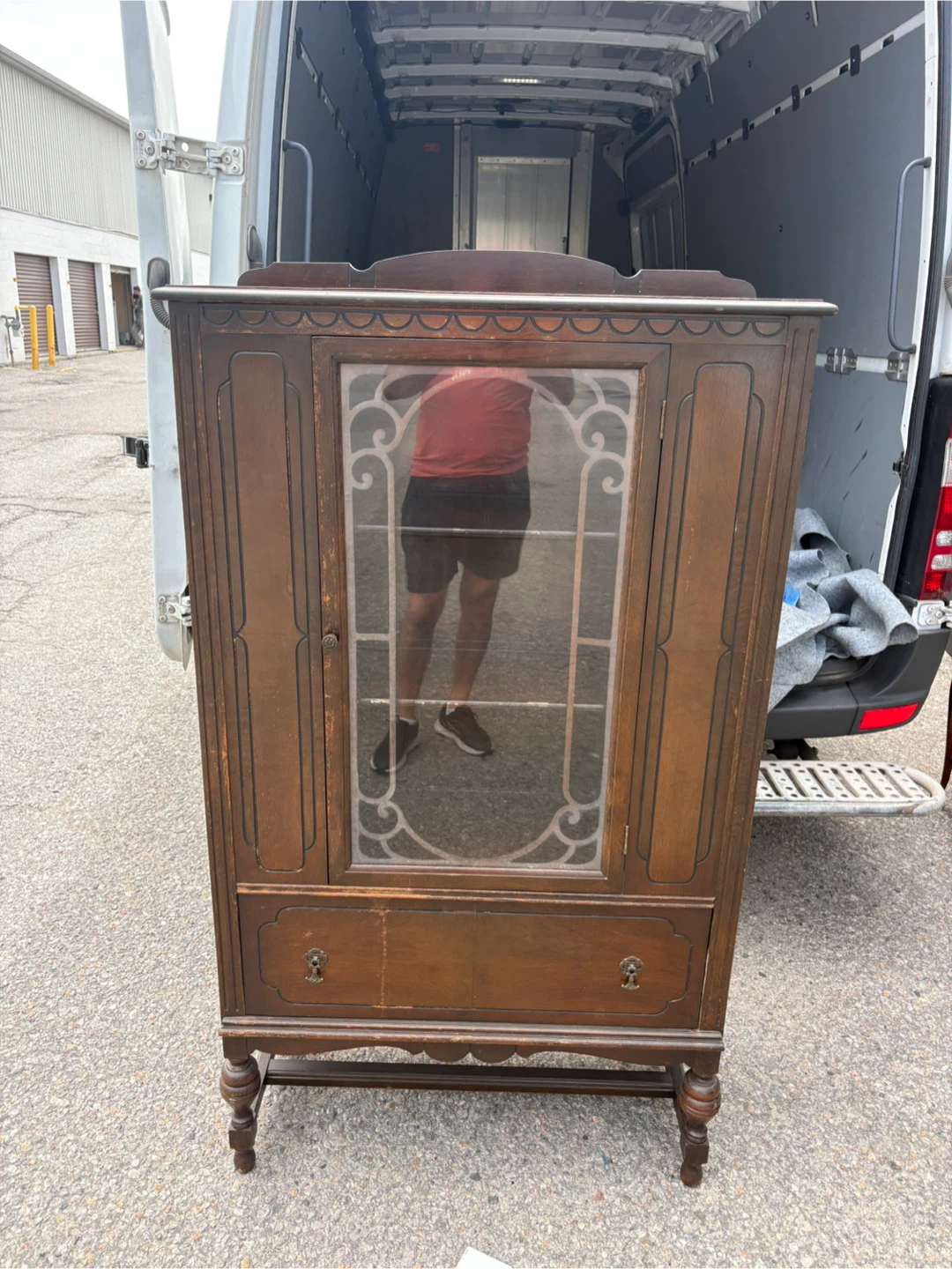 Free delivery Antique Glass Display Cabinet with Drawer