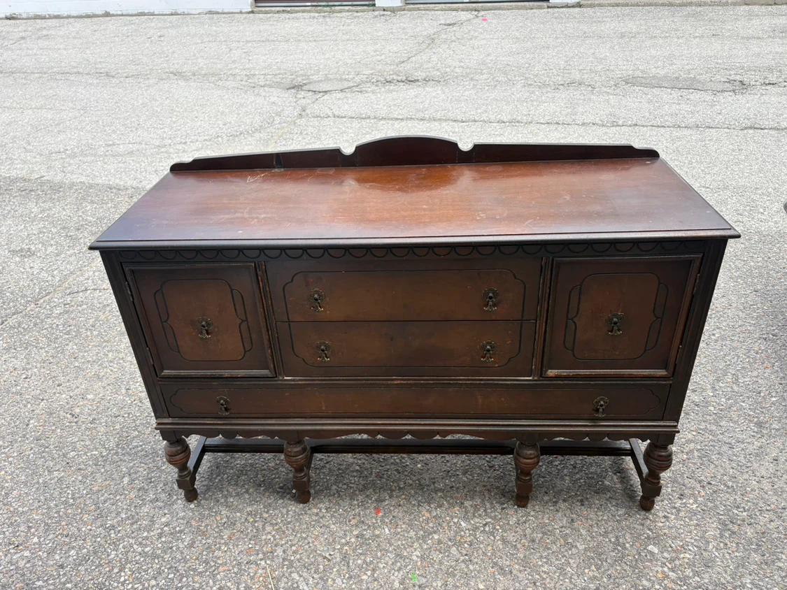 Free delivery Antique Wood Sideboard with Drawers and Cabinets - photo 2