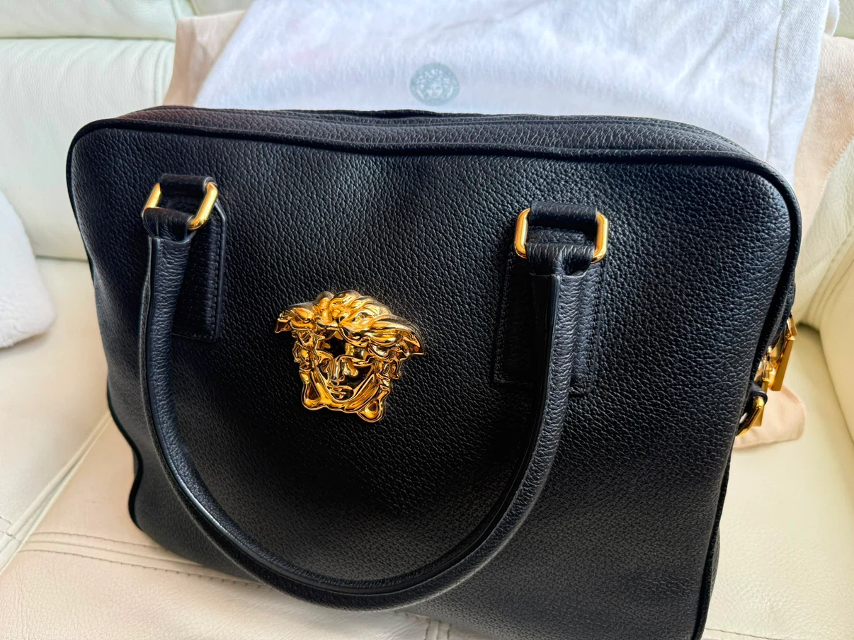 Versace Black Leather Medusa Tote Bag