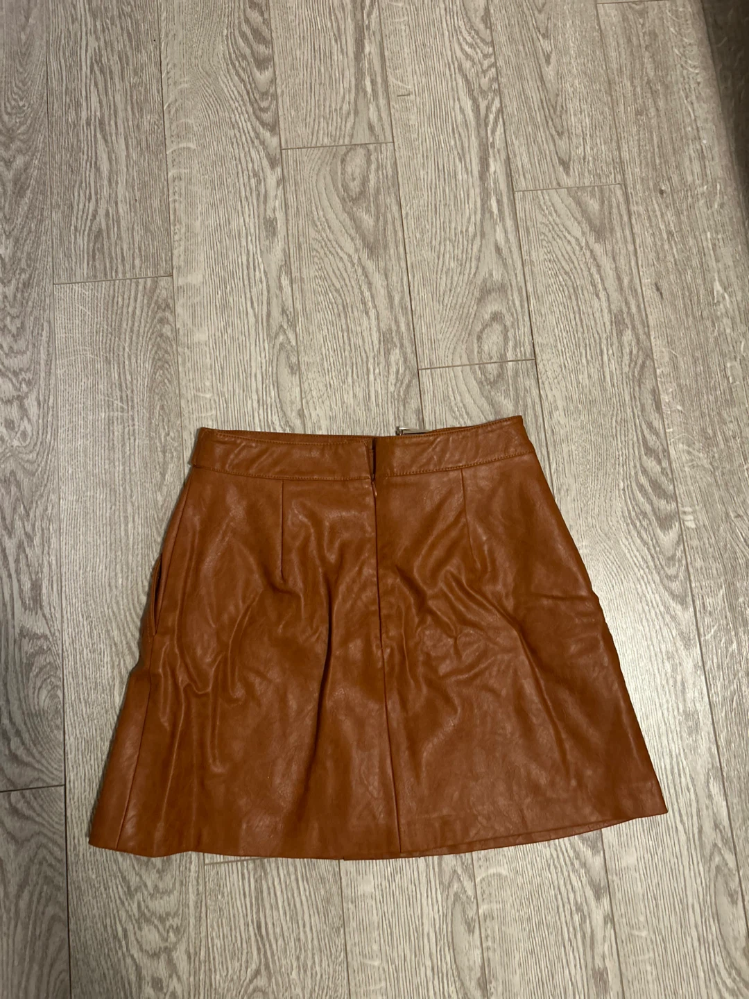 Brown Faux Leather A-Line Skirt with Belt - photo 2