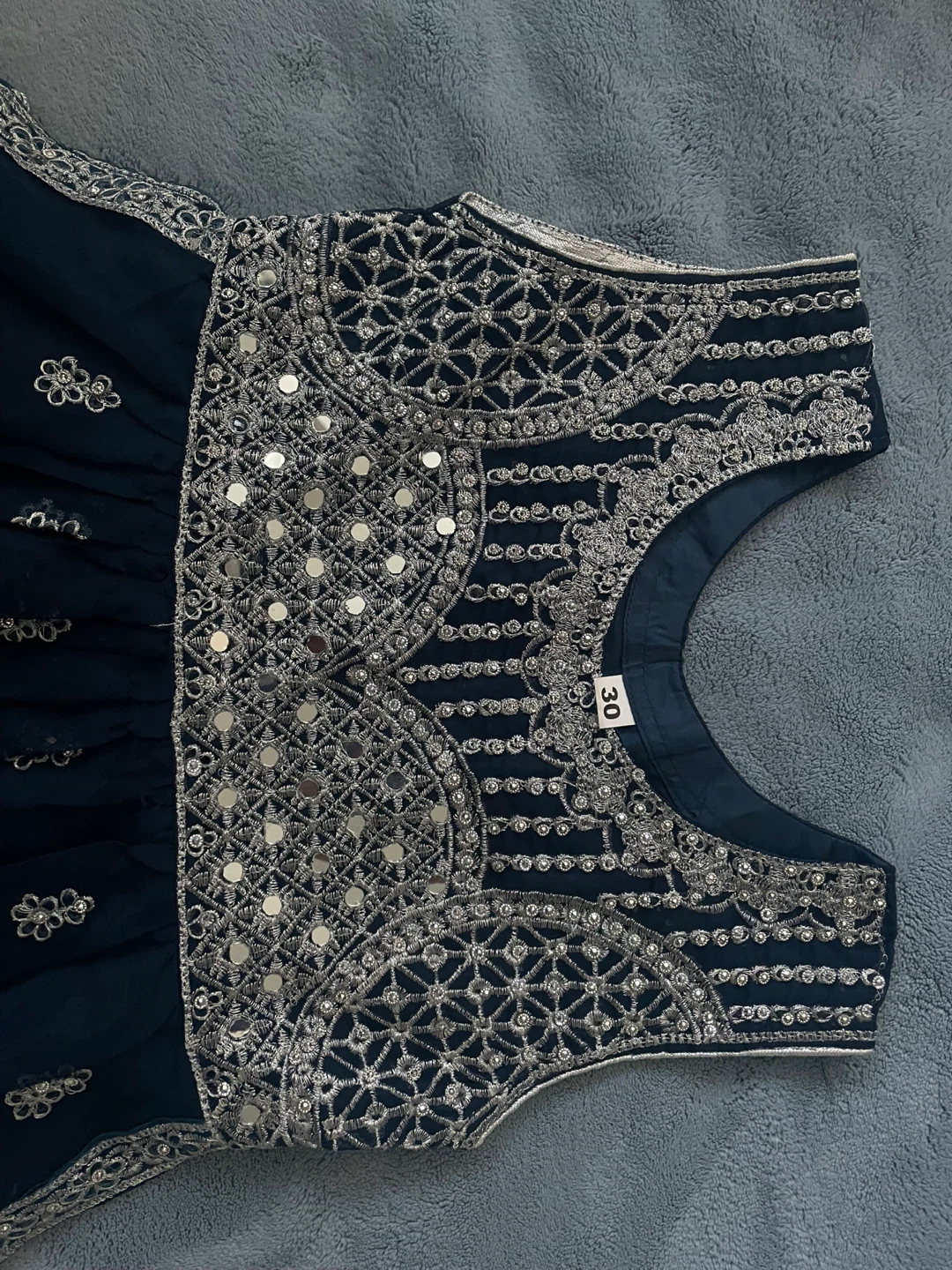 Girls' Embroidered Navy Blue Dress with Pants and Dupatta - photo 5