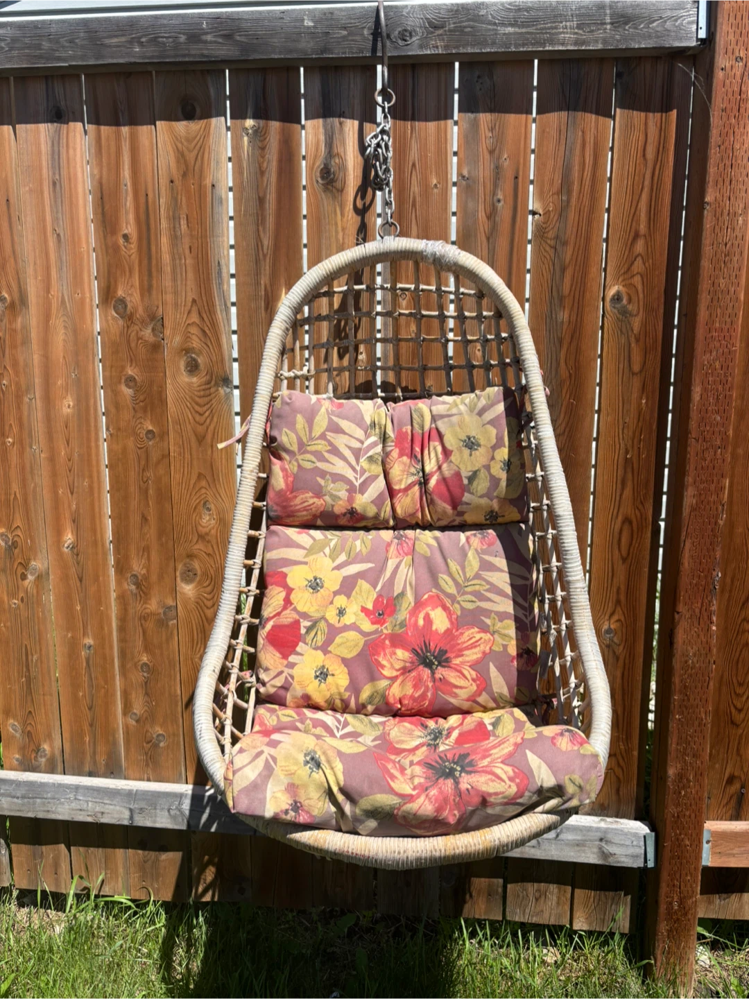 Hanging Egg Chair with Floral Cushions
