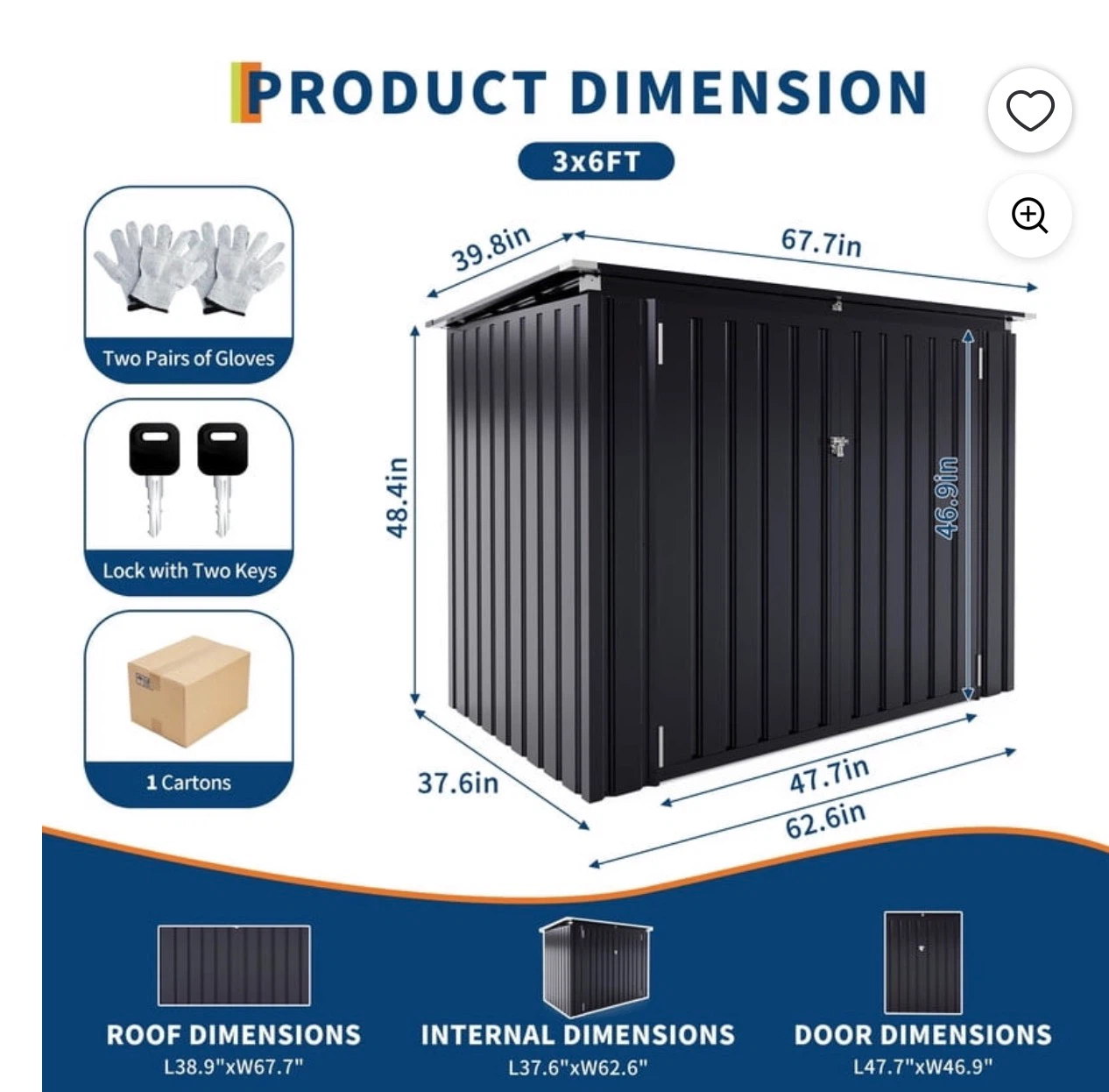 3x6ft Multi-functional Storage Shed - photo 3