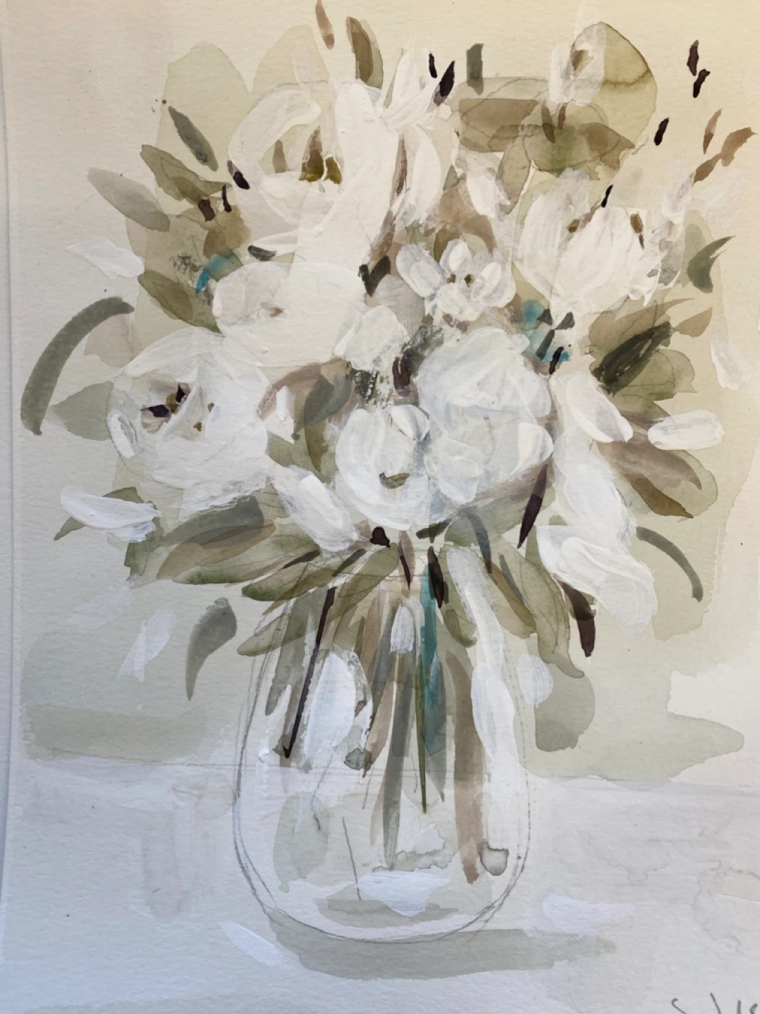 Original Floral Watercolour Painting 8x11 -3 piece - photo 2