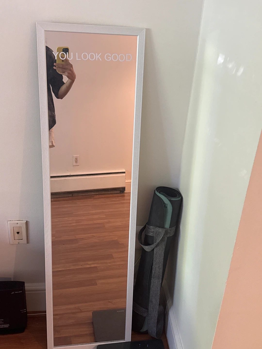 Full Length Mirror with "YOU LOOK GOOD" decal