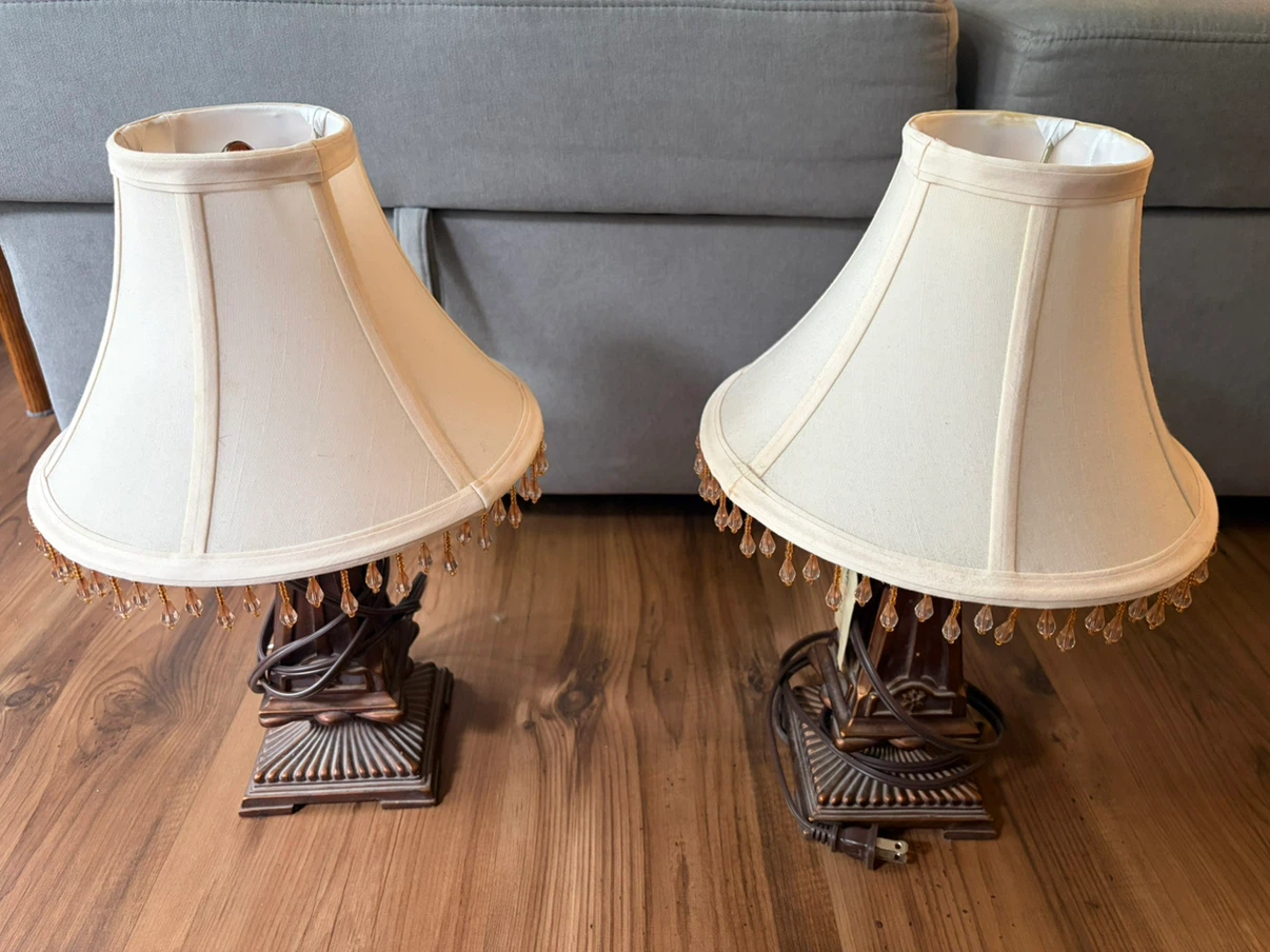 Matching Pair of Traditional Table Lamps with Fabric Shades