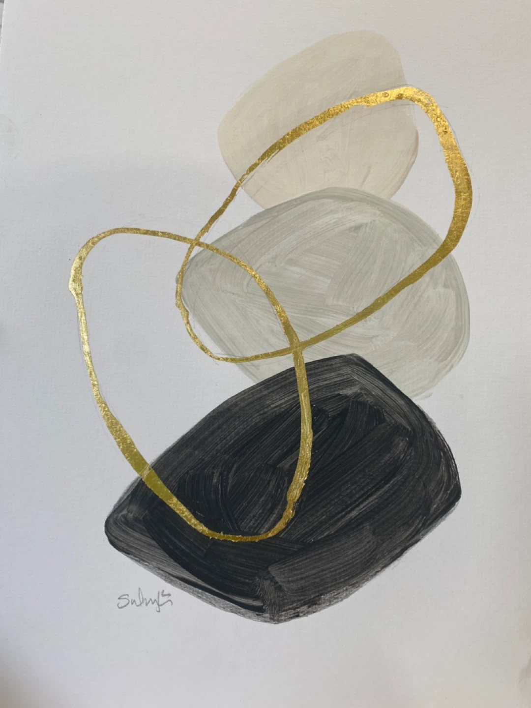 Original Abstract Art Painting with Gold Accents
