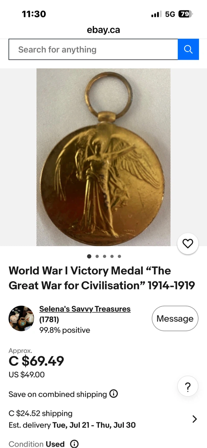 WW-1-Victory 1914-1919 civilization Medal - photo 2