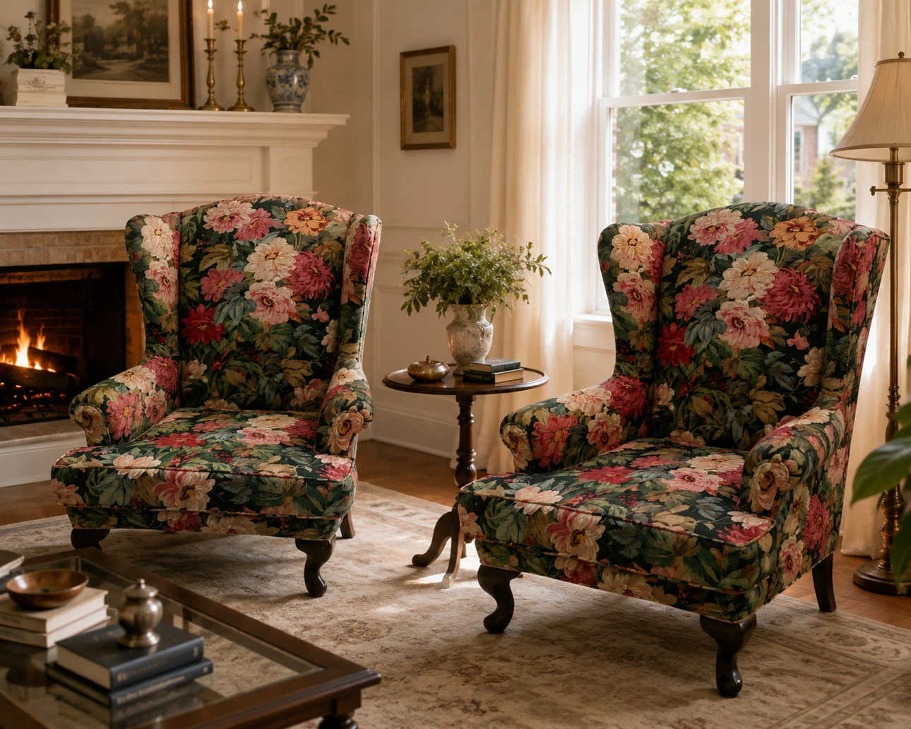 Floral Wingback Accent Chair